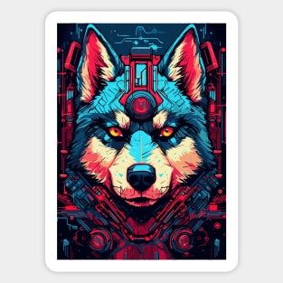 Cyberpunk Futuristic Mecha Siberian Husky Dog Breed Sticker